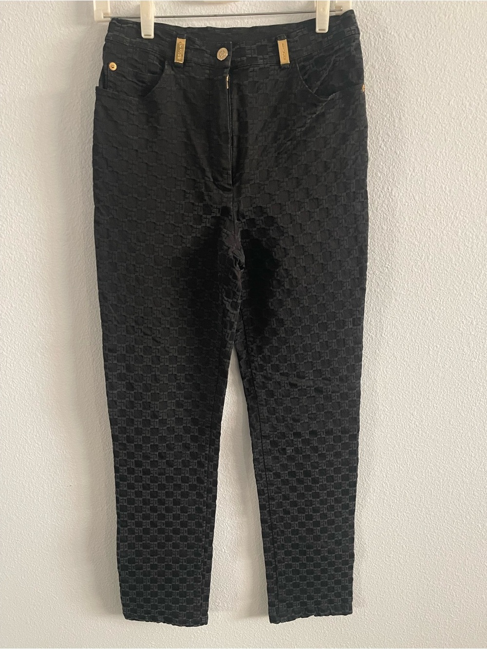 St John Sport Black Straight Leg Jeans with Textured Pattern